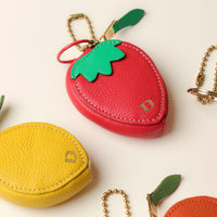 Strawberry, lemon, and banana leather keychains – colorful fruit-inspired accessories for bags, keys, and gifting