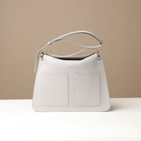 quiet luxury grey leather square handbag