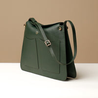 green pebbled leather soft structured leather bag