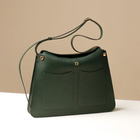 green pebbled leather soft structured leather bag