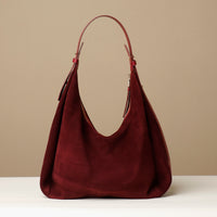 Burgundy Suede Mia Minimale – minimalist hobo handbag with wide top-handle strap