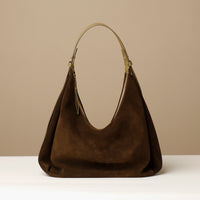 Suede Mia Minimale in dark olive – classic slouchy hobo silhouette with a modern sculpted handle