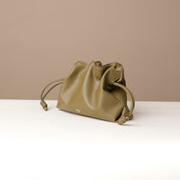 Cinched Olive green Sassy Satchel – soft nappa leather drawstring bag