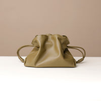 back of Olive green Sassy Satchel – soft nappa leather drawstring bag