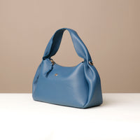 Slate blue Aurora Bag – front view of balloon-shaped shoulder handbag by Danilo’s