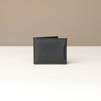Front of a black pebble leather Milano wallet with space for a card case holder on the side