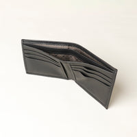 upper view of a black nappa leather Milano wallet eight card slots and two money slots