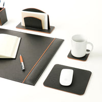 Office Leather Desk 6-Set (Pencil Holder) - Pebble Black with Napa Tan