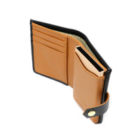 RFID Blocking Card Case Wallet with Snap Closure - Black Napa & Tan