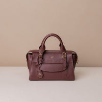 Handbag-satchel-nara-leather-brown-palisander-front-view-with-danilos-tag