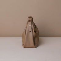 Hobo-bag-handbag-Mini-Mia-Minimale-Leather-Dark-Taupe-Lateral-View-With-Brand-Danilos