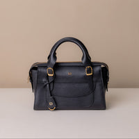 Handbag-satchel-nara-leather-black-back-front-side-with-a-tag-with-logo-danilos