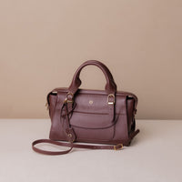 Handbag-satchel-nara-leather-palisander-brown-front-side-with-strap