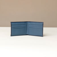 Inside view of a Blue nappa leather Milano wallet with nine slots