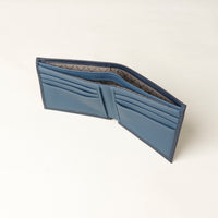 upper view of a Blue nappa leather Milano wallet with eight slot for cards and two slots for money