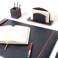 Office Leather Desk 6-Set (Pencil Holder) - Blue & Orange