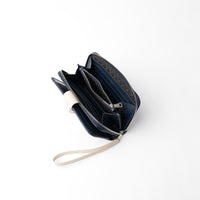 Svana Wallet - Pebbled Dark Blue with Napa Beige