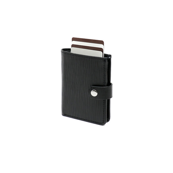 RFID Blocking Card Case Wallet with Snap Closure - Black Epi & Black Napa