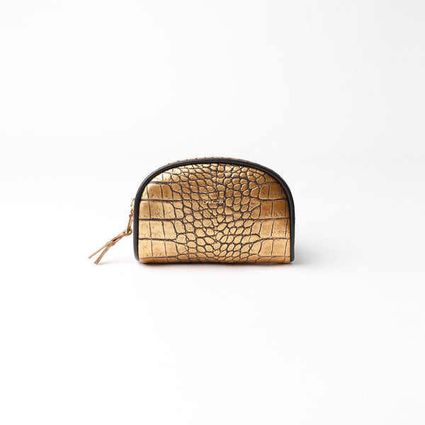 Anabelle Cosmetic Pouch - Gold Croc Exotic with Black Napa