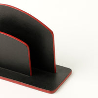 Office Leather Desk 6-Set (Pencil Holder) - Pebbled Black with Napa Red
