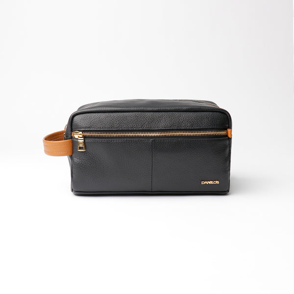 Toiletry bag Santiago - Pebbled Black with Napa Tan