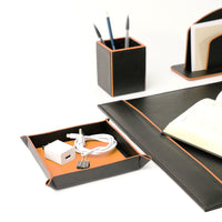 Office Leather Desk 6-Set (Pencil Holder) - Black & Tan