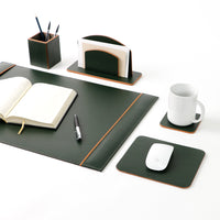 Office Leather Desk 6-Set (Pencil Holder) - Green & Tan