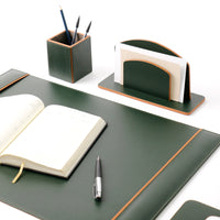 Office Leather Desk 6-Set (Pencil Holder) - Green & Tan